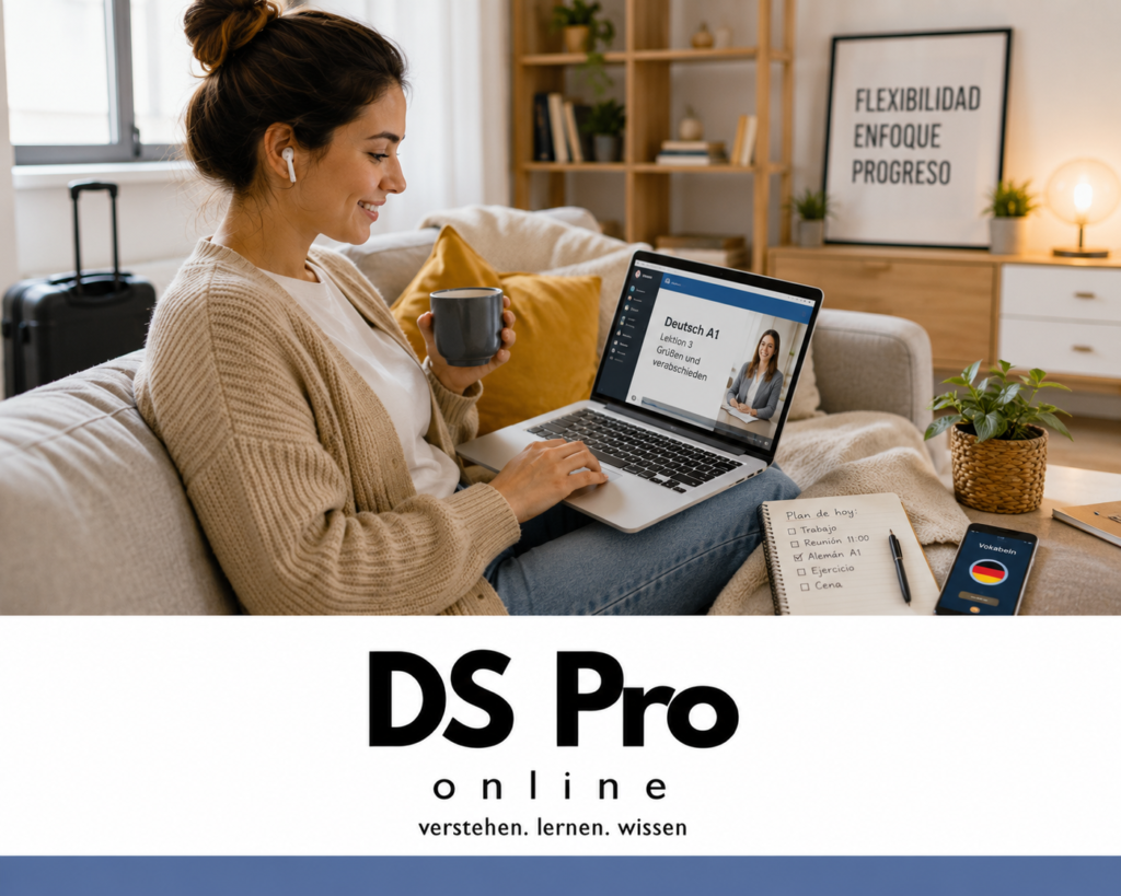 Sin tiempo para estudiar: Cómo los cursos híbridos y flexibles salvan la vida de los profesionales ocupados 3 estudiar alemán desde casa, alemán online con DS Pro online, alemán a tu ritmo